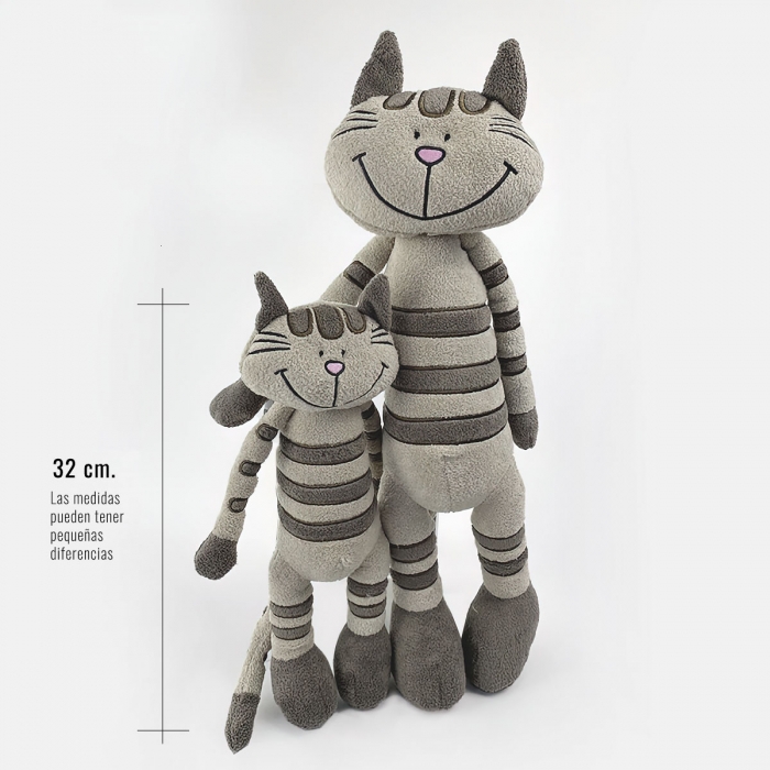 Gato de peluche gris bordado