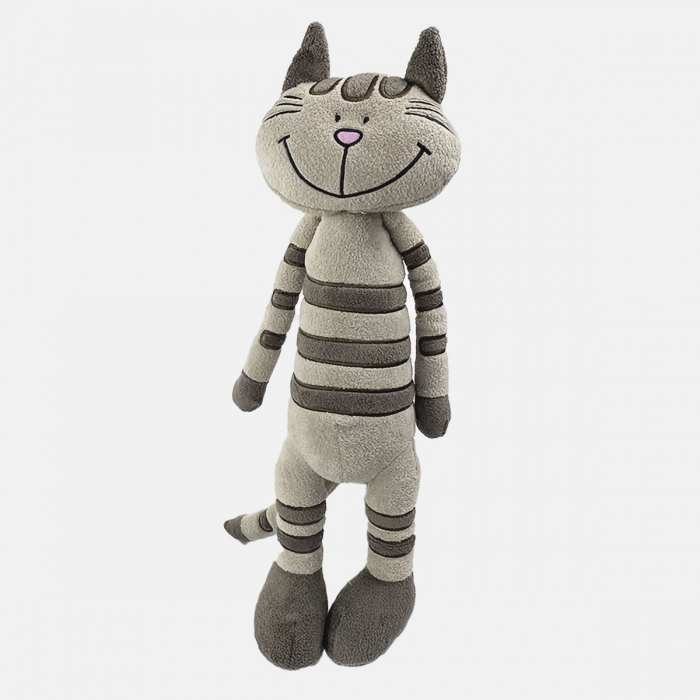 Gato de peluche gris bordado