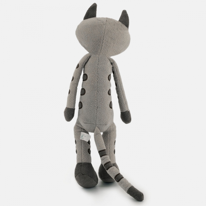 Gato de peluche gris bordado