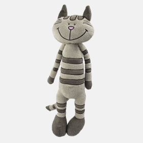 Gato de peluche gris bordado