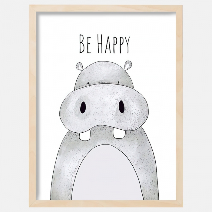 Lámina decorativa infantil Hipopotamo - Be Happy