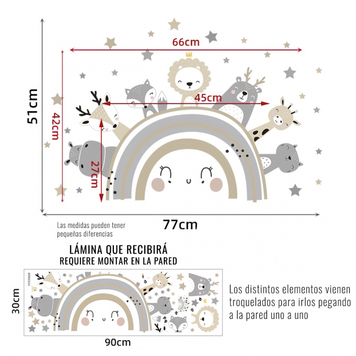Stiker animales de la selva arco iris