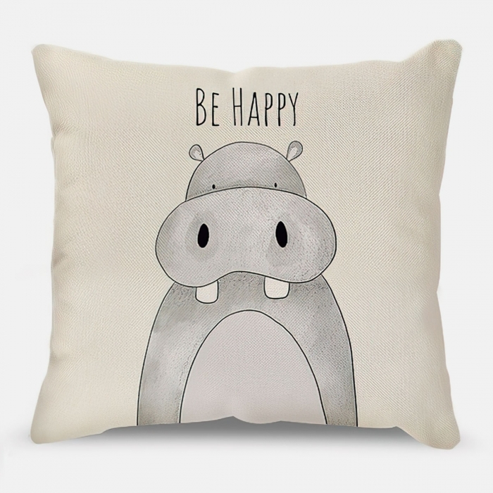 funda cojin dibujo hipopotamo frase be happy