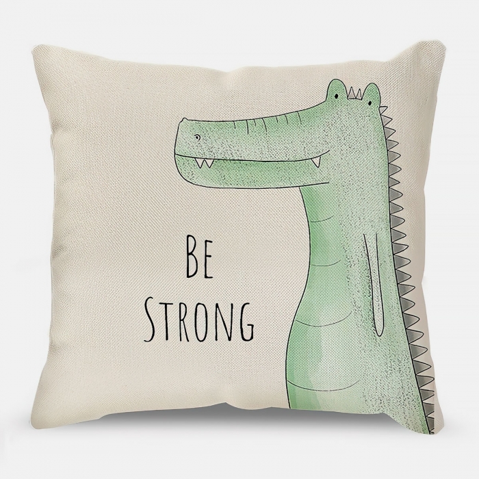 funda cojin dibujo  cocodrilo frase be strong