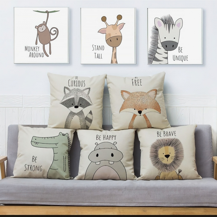 funda cojin dibujos animales frases motivadoras