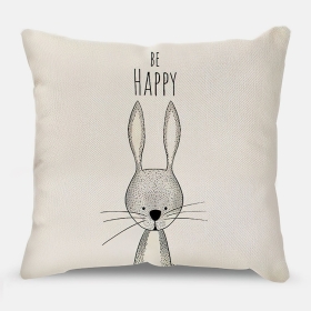 funda cojin dibujo conejo frase be happy