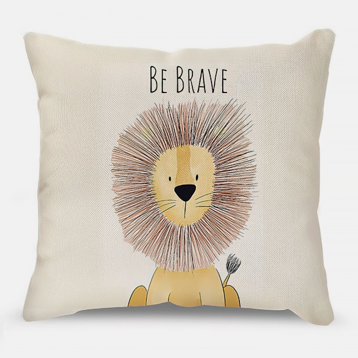 funda cojin dibujo leon frase be brave